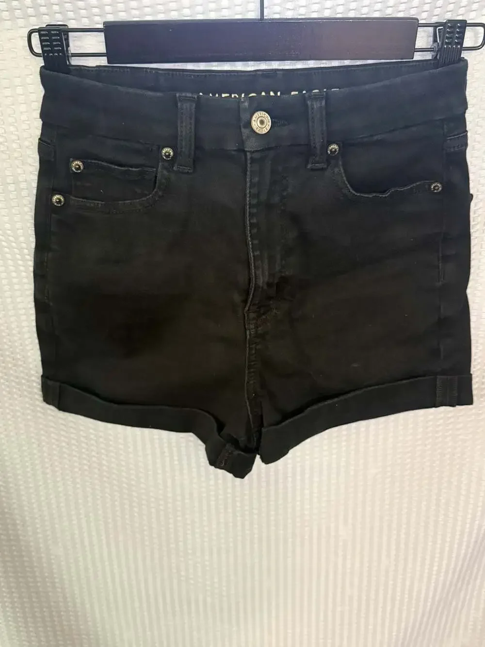 American Eagle Outfitters Black High-Rise Cuffed Denim Shorts